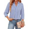 image:imageWIHOLL 34 Length Sleeve Womens Tops Dressy V Neck Collared Shirts Business Casual Work Blouses Summer Vacation Outfits 2026Ablue Stripes