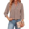 image:imageWIHOLL 34 Length Sleeve Womens Tops Dressy V Neck Collared Shirts Business Casual Work Blouses Summer Vacation Outfits 2026Abrown Stripes