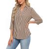 image:imageWIHOLL 34 Length Sleeve Womens Tops Dressy V Neck Collared Shirts Business Casual Work Blouses Summer Vacation Outfits 2026Abrown Stripes
