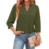image:imageWIHOLL 34 Length Sleeve Womens Tops Dressy V Neck Collared Shirts Business Casual Work Blouses Summer Vacation Outfits 2026Army Green
