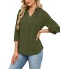image:imageWIHOLL 34 Length Sleeve Womens Tops Dressy V Neck Collared Shirts Business Casual Work Blouses Summer Vacation Outfits 2026Army Green