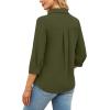 image:imageWIHOLL 34 Length Sleeve Womens Tops Dressy V Neck Collared Shirts Business Casual Work Blouses Summer Vacation Outfits 2026Army Green