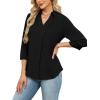 image:imageWIHOLL 34 Length Sleeve Womens Tops Dressy V Neck Collared Shirts Business Casual Work Blouses Summer Vacation Outfits 2026Black