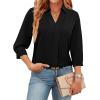 image:imageWIHOLL 34 Length Sleeve Womens Tops Dressy V Neck Collared Shirts Business Casual Work Blouses Summer Vacation Outfits 2026Black
