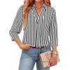 image:imageWIHOLL 34 Length Sleeve Womens Tops Dressy V Neck Collared Shirts Business Casual Work Blouses Summer Vacation Outfits 2026Black Stripes