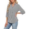 image:imageWIHOLL 34 Length Sleeve Womens Tops Dressy V Neck Collared Shirts Business Casual Work Blouses Summer Vacation Outfits 2026Black Stripes
