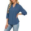 image:imageWIHOLL 34 Length Sleeve Womens Tops Dressy V Neck Collared Shirts Business Casual Work Blouses Summer Vacation Outfits 2026Blue