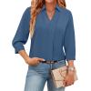 image:imageWIHOLL 34 Length Sleeve Womens Tops Dressy V Neck Collared Shirts Business Casual Work Blouses Summer Vacation Outfits 2026Blue