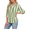 image:imageWIHOLL 34 Length Sleeve Womens Tops Dressy V Neck Collared Shirts Business Casual Work Blouses Summer Vacation Outfits 2026Green Stripes