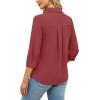 image:imageWIHOLL 34 Length Sleeve Womens Tops Dressy V Neck Collared Shirts Business Casual Work Blouses Summer Vacation Outfits 2026Mineral Red
