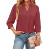 image:imageWIHOLL 34 Length Sleeve Womens Tops Dressy V Neck Collared Shirts Business Casual Work Blouses Summer Vacation Outfits 2026Mineral Red