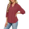 image:imageWIHOLL 34 Length Sleeve Womens Tops Dressy V Neck Collared Shirts Business Casual Work Blouses Summer Vacation Outfits 2026Mineral Red
