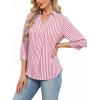 image:imageWIHOLL 34 Length Sleeve Womens Tops Dressy V Neck Collared Shirts Business Casual Work Blouses Summer Vacation Outfits 2026Pink Stripes