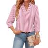 image:imageWIHOLL 34 Length Sleeve Womens Tops Dressy V Neck Collared Shirts Business Casual Work Blouses Summer Vacation Outfits 2026Pink Stripes