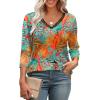 image:imageWIHOLL 34 Length Sleeve Womens Tops Lace V Neck Tunic Tops Loose Fit Dressy Casual Shirts BlousesPrint 3