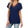 image:imageWIHOLL Summer Tops for Women Dressy Casual Short Sleeve Shirts Business Casual T Shirts Beach Vacation ClothesBlue Rainbow