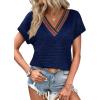 image:imageWIHOLL Summer Tops for Women Dressy Casual Short Sleeve Shirts Business Casual T Shirts Beach Vacation ClothesBlue Rainbow