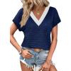 image:imageWIHOLL Summer Tops for Women Dressy Casual Short Sleeve Shirts Business Casual T Shirts Beach Vacation ClothesNavy Blue