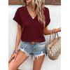 image:imageWIHOLL Summer Tops for Women Dressy Casual Short Sleeve Shirts Business Casual T Shirts Beach Vacation ClothesPlum Red