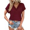 image:imageWIHOLL Summer Tops for Women Dressy Casual Short Sleeve Shirts Business Casual T Shirts Beach Vacation ClothesPlum Red