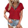 image:imageWIHOLL Summer Tops for Women Dressy Casual Short Sleeve Shirts Business Casual T Shirts Beach Vacation ClothesRed Leopard