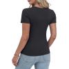 image:imageWIHOLL Womens Ribbed Knit Scoop Neck Tees Slim Fit Short Sleeve Tops Summer 2025 Trendy Basic TshirtsBlack