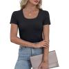 image:imageWIHOLL Womens Ribbed Knit Scoop Neck Tees Slim Fit Short Sleeve Tops Summer 2025 Trendy Basic TshirtsBlack