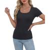 image:imageWIHOLL Womens Ribbed Knit Scoop Neck Tees Slim Fit Short Sleeve Tops Summer 2025 Trendy Basic TshirtsBlack