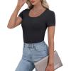 image:imageWIHOLL Womens Ribbed Knit Scoop Neck Tees Slim Fit Short Sleeve Tops Summer 2025 Trendy Basic TshirtsBlack