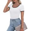 image:imageWIHOLL Womens Ribbed Knit Scoop Neck Tees Slim Fit Short Sleeve Tops Summer 2025 Trendy Basic TshirtsColor Block White