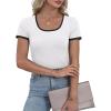 image:imageWIHOLL Womens Ribbed Knit Scoop Neck Tees Slim Fit Short Sleeve Tops Summer 2025 Trendy Basic TshirtsColor Block White