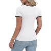 image:imageWIHOLL Womens Ribbed Knit Scoop Neck Tees Slim Fit Short Sleeve Tops Summer 2025 Trendy Basic TshirtsColor Block White