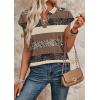 image:imageWIHOLL Womens Summer Tops V Neck T Shirts Cap Sleeve Business Casual Outfits Loose Fit Beach Vacation Clothes Basic TeesBrown Stripe