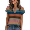 image:imageWIHOLL Womens Summer Tops V Neck T Shirts Cap Sleeve Business Casual Outfits Loose Fit Beach Vacation Clothes Basic TeesColorful Striped