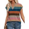 image:imageWIHOLL Womens Summer Tops V Neck T Shirts Cap Sleeve Business Casual Outfits Loose Fit Beach Vacation Clothes Basic TeesColorful Striped