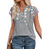 image:imageWIHOLL Womens Summer Tops V Neck T Shirts Cap Sleeve Business Casual Outfits Loose Fit Beach Vacation Clothes Basic TeesPrinted Grey