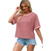 image:imageWIHOLL Womens T Shirts Loose Fit Short Half Sleeve Crew Neck Oversized Tshirts Color Block Summer Tops Fashion 2026Pink