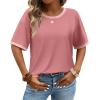 image:imageWIHOLL Womens T Shirts Loose Fit Short Half Sleeve Crew Neck Oversized Tshirts Color Block Summer Tops Fashion 2026Pink
