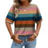 image:imageWIHOLL Womens T Shirts Loose Fit Short Half Sleeve Crew Neck Oversized Tshirts Color Block Summer Tops Fashion 2026Striped Brown