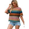 image:imageWIHOLL Womens T Shirts Loose Fit Short Half Sleeve Crew Neck Oversized Tshirts Color Block Summer Tops Fashion 2026Striped Brown