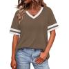 image:imageWIHOLL Womens T Shirts Loose Fit Short Sleeve Tees V Neck Color Block Summer Tops 2026 Fashion S4XLBeige Brown