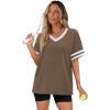 image:imageWIHOLL Womens T Shirts Loose Fit Short Sleeve Tees V Neck Color Block Summer Tops 2026 Fashion S4XLBeige Brown