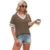 image:imageWIHOLL Womens T Shirts Loose Fit Short Sleeve Tees V Neck Color Block Summer Tops 2026 Fashion S4XLBeige Brown