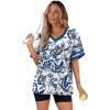 image:imageWIHOLL Womens T Shirts Loose Fit Short Sleeve Tees V Neck Color Block Summer Tops 2026 Fashion S4XLBlue Floral Print