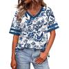image:imageWIHOLL Womens T Shirts Loose Fit Short Sleeve Tees V Neck Color Block Summer Tops 2026 Fashion S4XLBlue Floral Print