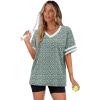 image:imageWIHOLL Womens T Shirts Loose Fit Short Sleeve Tees V Neck Color Block Summer Tops 2026 Fashion S4XLGreen White