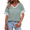 image:imageWIHOLL Womens T Shirts Loose Fit Short Sleeve Tees V Neck Color Block Summer Tops 2026 Fashion S4XLGreen White