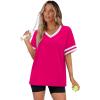 image:imageWIHOLL Womens T Shirts Loose Fit Short Sleeve Tees V Neck Color Block Summer Tops 2026 Fashion S4XLHot Pink