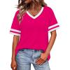 image:imageWIHOLL Womens T Shirts Loose Fit Short Sleeve Tees V Neck Color Block Summer Tops 2026 Fashion S4XLHot Pink