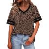 image:imageWIHOLL Womens T Shirts Loose Fit Short Sleeve Tees V Neck Color Block Summer Tops 2026 Fashion S4XLLeopard Print